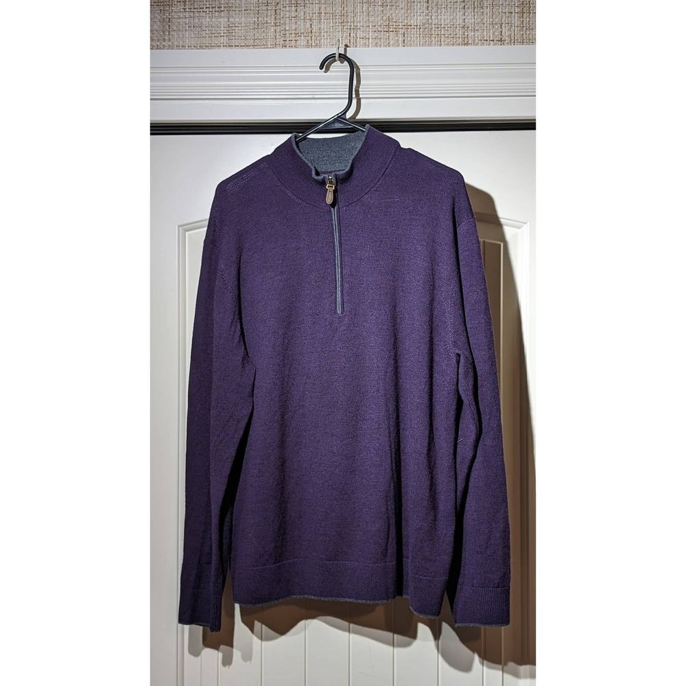 Raffi The Palmer Wineberry Merino Quarter Zip Mock Neck Sweater Mens Sz XL